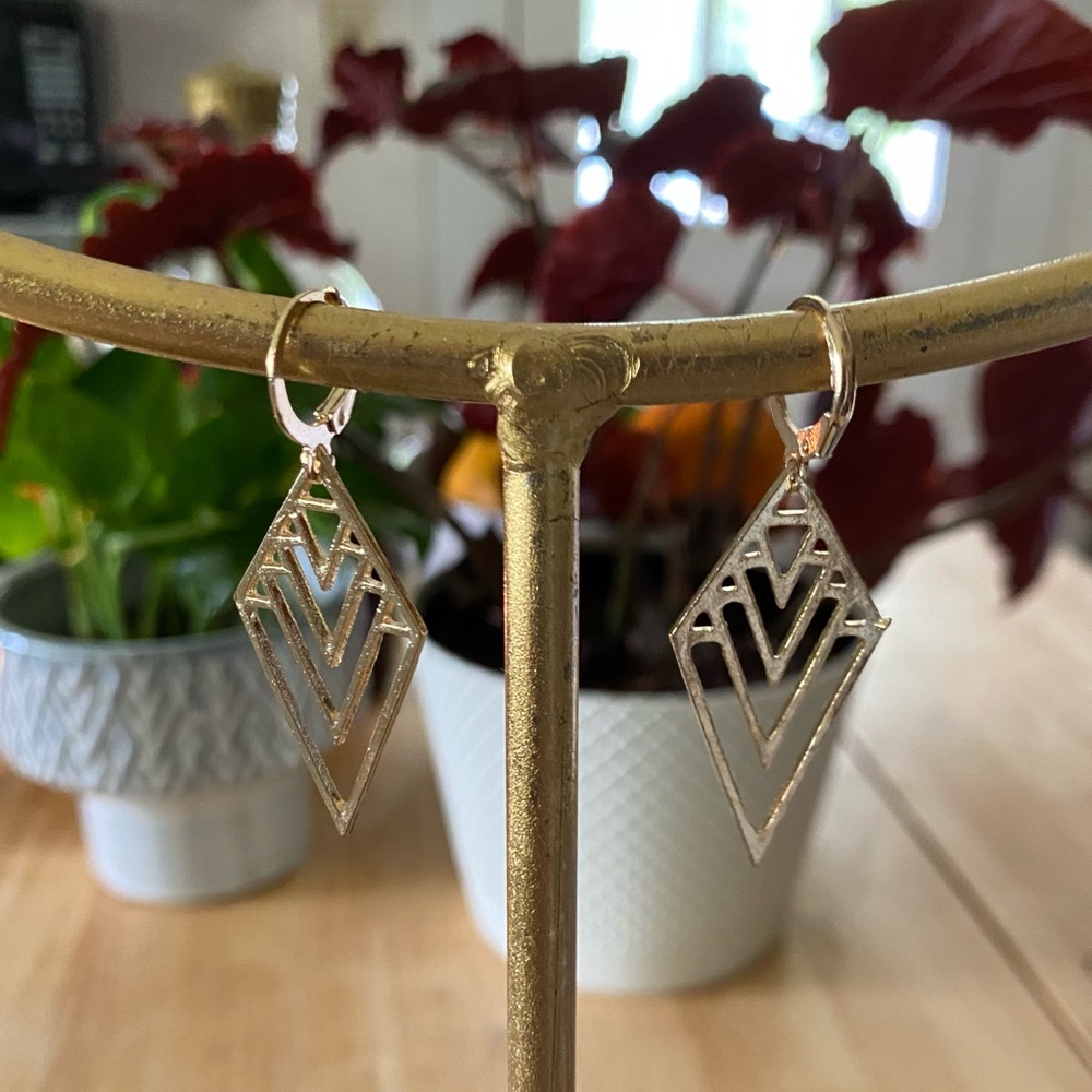 MAKE ME AND OFFER Triangle Geometric Gold Huggie Earrings